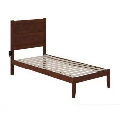 NoHo 38-1/4 in. W Walnut Twin Extra Long Size Solid Wood Frame with Attachable USB Charger Platform Bed by AFI