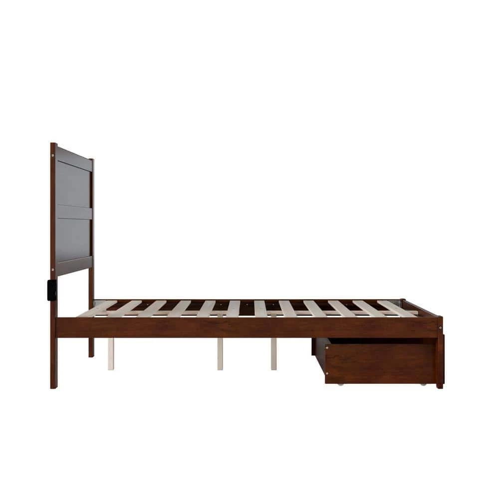 NoHo 53-1/2 in. W Walnut Full Size Solid Wood Frame with Foot Drawer and Attachable USB Device Charger Platform Bed by AFI 6 NoHo 53-1/2 in. W Walnut Full Size Solid Wood Frame with Foot Drawer and Attachable USB Device Charger Platform Bed by AFI - Image 4