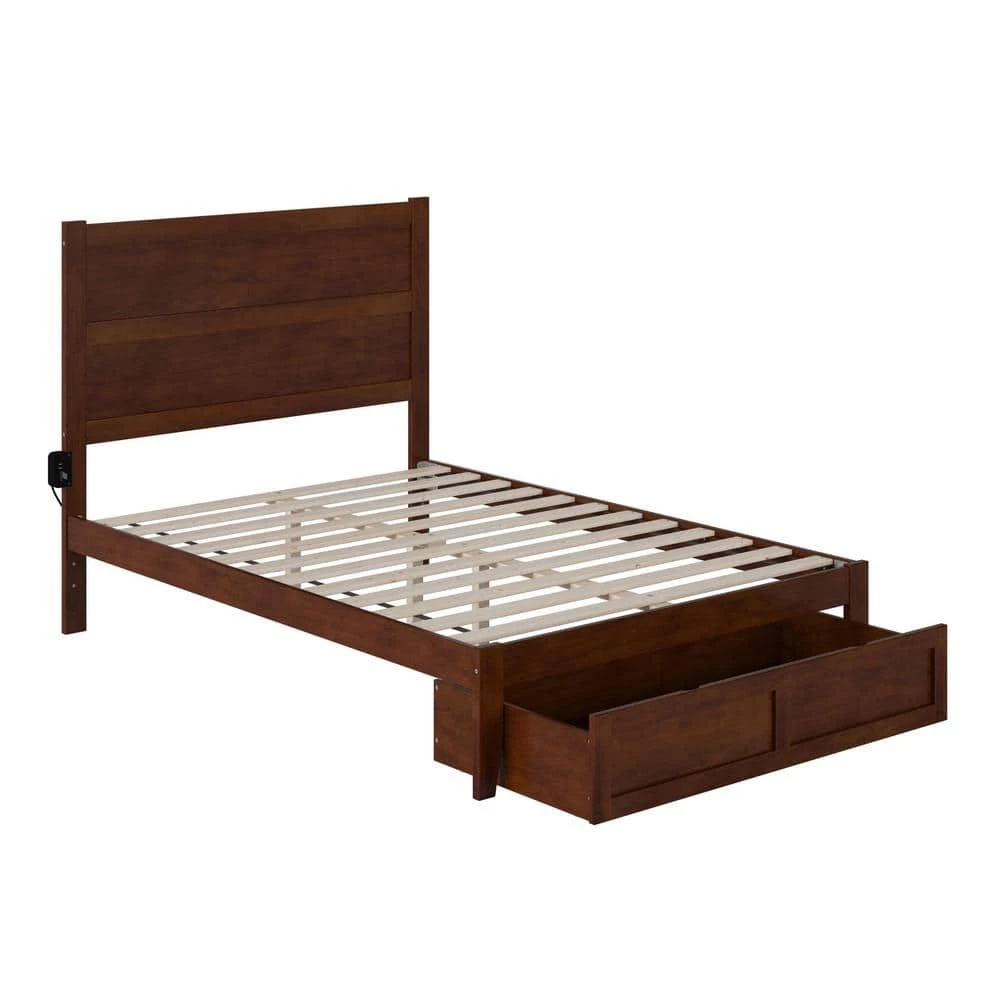 NoHo 53-1/2 in. W Walnut Full Size Solid Wood Frame with Foot Drawer and Attachable USB Device Charger Platform Bed by AFI 3 NoHo 53-1/2 in. W Walnut Full Size Solid Wood Frame with Foot Drawer and Attachable USB Device Charger Platform Bed by AFI