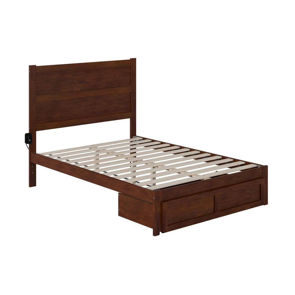 NoHo 53-1/2 in. W Walnut Full Size Solid Wood Frame with Foot Drawer and Attachable USB Device Charger Platform Bed by AFI 5 NoHo 53-1/2 in. W Walnut Full Size Solid Wood Frame with Foot Drawer and Attachable USB Device Charger Platform Bed by AFI - Image 3
