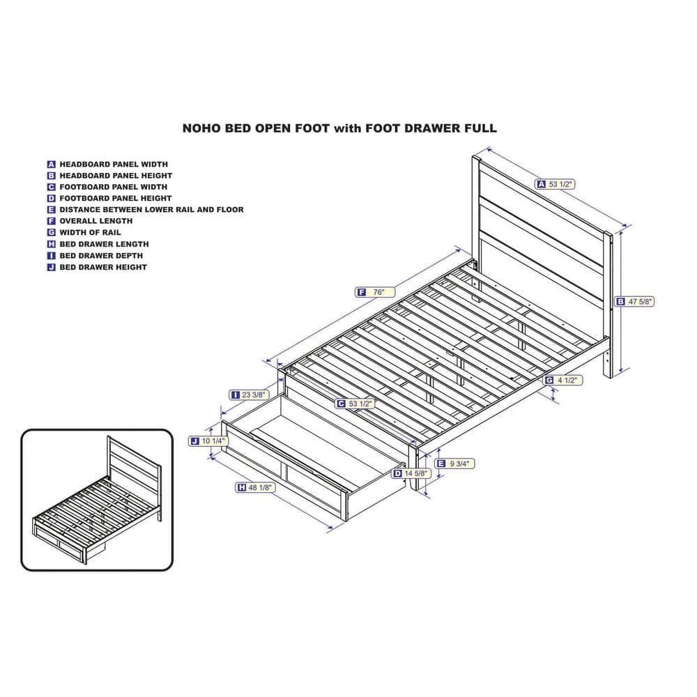 NoHo 53-1/2 in. W Walnut Full Size Solid Wood Frame with Foot Drawer and Attachable USB Device Charger Platform Bed by AFI 4 NoHo 53-1/2 in. W Walnut Full Size Solid Wood Frame with Foot Drawer and Attachable USB Device Charger Platform Bed by AFI - Image 2