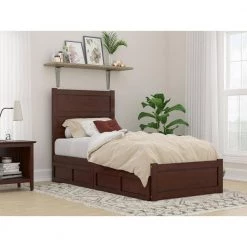 NoHo Walnut Twin Extra Long Bed with Footboard and 2-Drawers by AFI -Outlet AFI Store brown afi platform beds ag9163414 31 1000