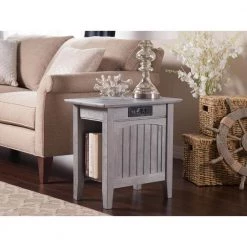 Nantucket Driftwood Chair Side Table with Charging Station by AFI -Outlet AFI Store driftwood grey afi end side tables ah13318 31 1000