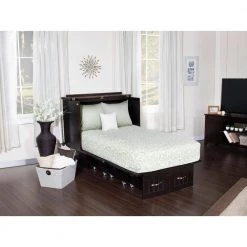 Nantucket Murphy Bed Espresso Twin Chest with Charging Station and Cool Soft Mattress by AFI