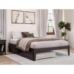 Colorado 60 1/4 in. W Espresso Dark Brown Queen Size Solid Wood Frame with Twin XL Pull Out Trundle Platform Bed by AFI