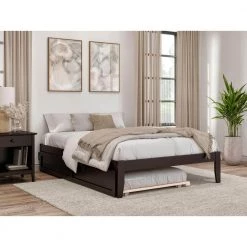 Colorado 53 3/8 in. W Espresso Dark Brown Full Size Solid Wood Frame with Twin Pull Out Trundle Platform Bed by AFI