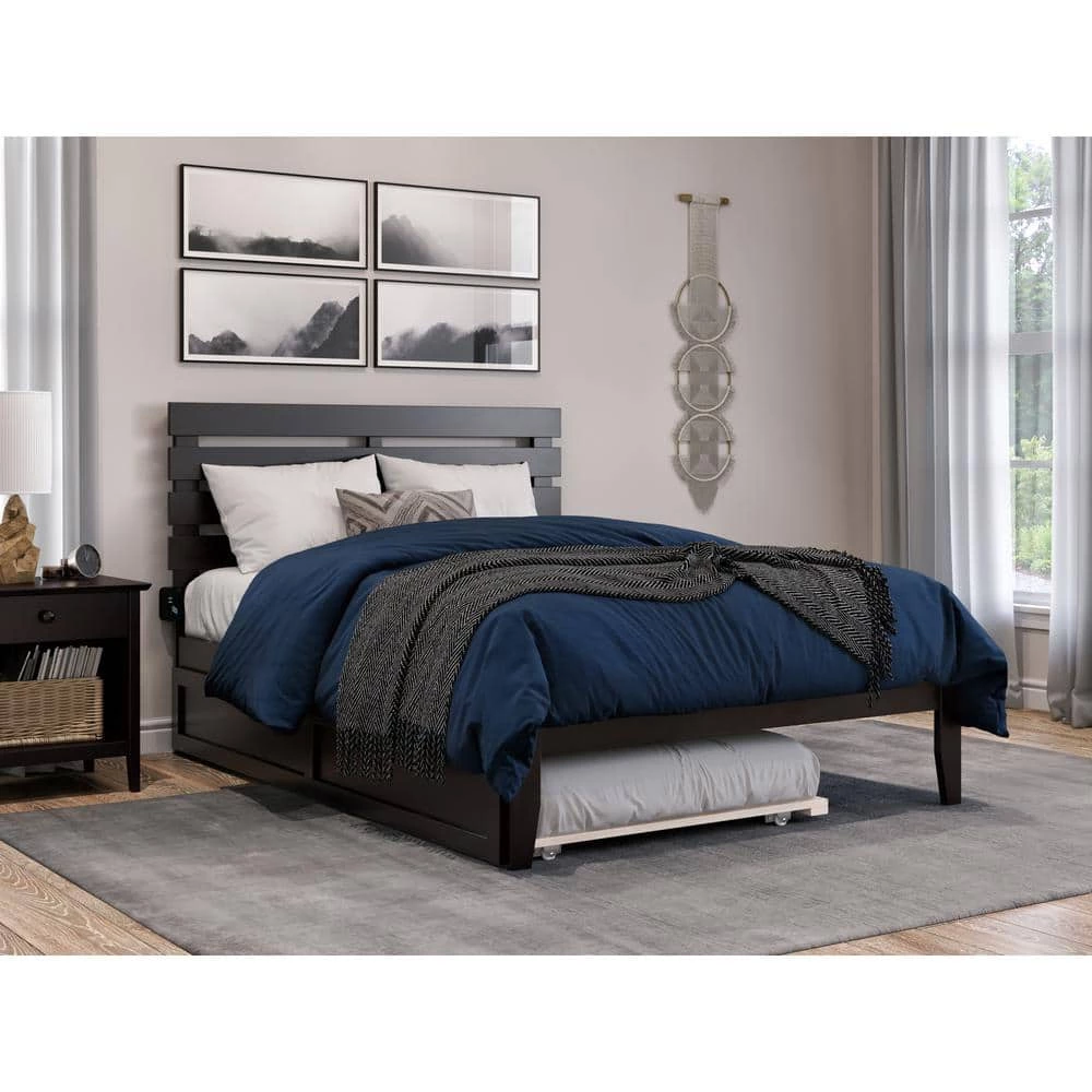 Oxford 55-3/8 in. W Espresso Dark Brown Full Size Solid Wood Frame with Twin Pull Out Trundle Bed Platform Bed by AFI 3 Oxford 55-3/8 in. W Espresso Dark Brown Full Size Solid Wood Frame with Twin Pull Out Trundle Bed Platform Bed by AFI