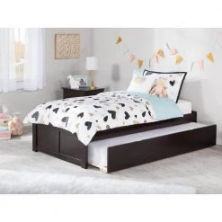 Concord Twin Platform Bed with Flat Panel Foot Board and Twin-Size Urban Trundle Bed in Espresso by AFI