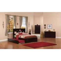 Newport Espresso Full Platform Bed with Flat Panel Foot Board and Twin Size Urban Trundle Bed by AFI -Outlet AFI Store espresso afi platform beds ar8532011 40 1000