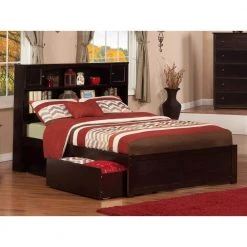 Newport Espresso Full Platform Bed with Flat Panel Foot Board and 2-Urban Bed Drawers by AFI