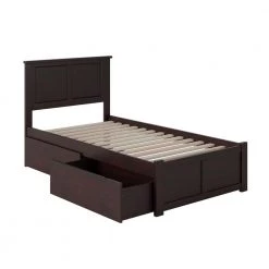 Madison Twin Platform Bed with Flat Panel Foot Board and 2-Urban Bed Drawers in Espresso by AFI
