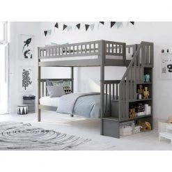 Woodland Staircase Bunk Bed Twin over Twin in Grey by AFI -Outlet AFI Store grey afi bunk beds ab56609 31 1000