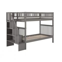 Woodland Staircase Bunk Bed Twin over Twin in Grey by AFI