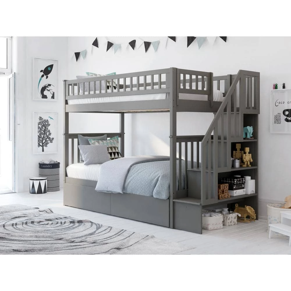 Woodland Staircase Bunk Bed Twin over Twin with 2 Urban Bed Drawers in Grey by AFI 7 Woodland Staircase Bunk Bed Twin over Twin with 2 Urban Bed Drawers in Grey by AFI - Image 5