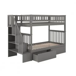 Woodland Staircase Bunk Bed Twin over Twin with 2 Urban Bed Drawers in Grey by AFI