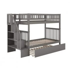 Woodland Staircase Bunk Bed Twin over Twin with Twin Size Urban Trundle Bed in Grey by AFI