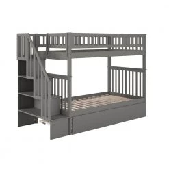 Woodland Staircase Bunk Bed Twin over Twin with Twin Size Urban Trundle Bed in Grey by AFI -Outlet AFI Store grey afi bunk beds ab56659 c3 1000