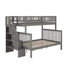 Woodland Staircase Bunk Bed Twin over Full in Grey by AFI