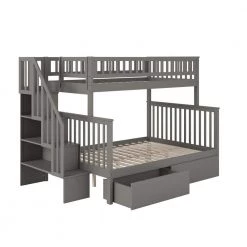 Woodland Staircase Bunk Bed Twin over Full with 2 Urban Bed Drawers in Grey by AFI