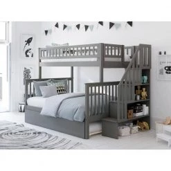 Woodland Staircase Bunk Bed Grey Twin over Full with Full Urban Trundle Bed by AFI -Outlet AFI Store grey afi bunk beds ab56779 31 1000