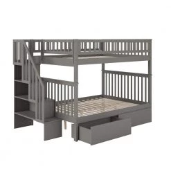 Woodland Staircase Bunk Bed Full over Full with 2 Urban Bed Drawers in Grey by AFI
