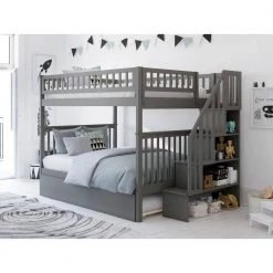 Woodland Staircase Bunk Bed Grey Full over Full with Full Urban Trundle Bed by AFI -Outlet AFI Store grey afi bunk beds ab56879 31 1000