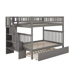 Woodland Staircase Bunk Bed Grey Full over Full with Full Urban Trundle Bed by AFI