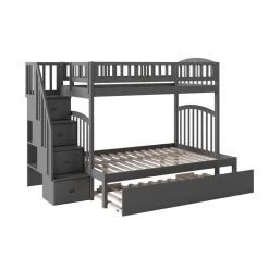 Westbrook Staircase Bunk Twin over Full with Full Size Urban Trundle Bed in Grey by AFI