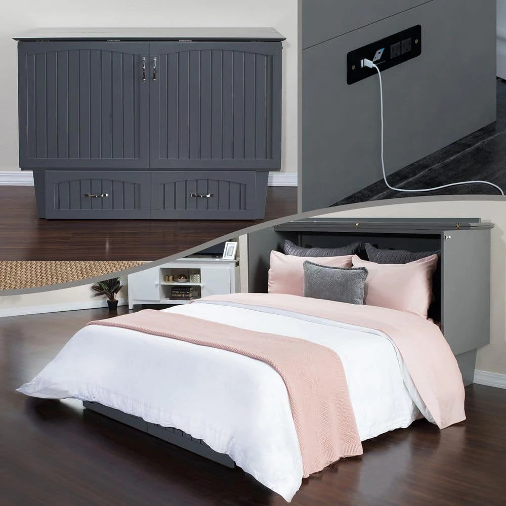 Nantucket Murphy Bed Chest Queen Grey with Charging Station and Cool Soft Mattress by AFI 4 Nantucket Murphy Bed Chest Queen Grey with Charging Station and Cool Soft Mattress by AFI - Image 2