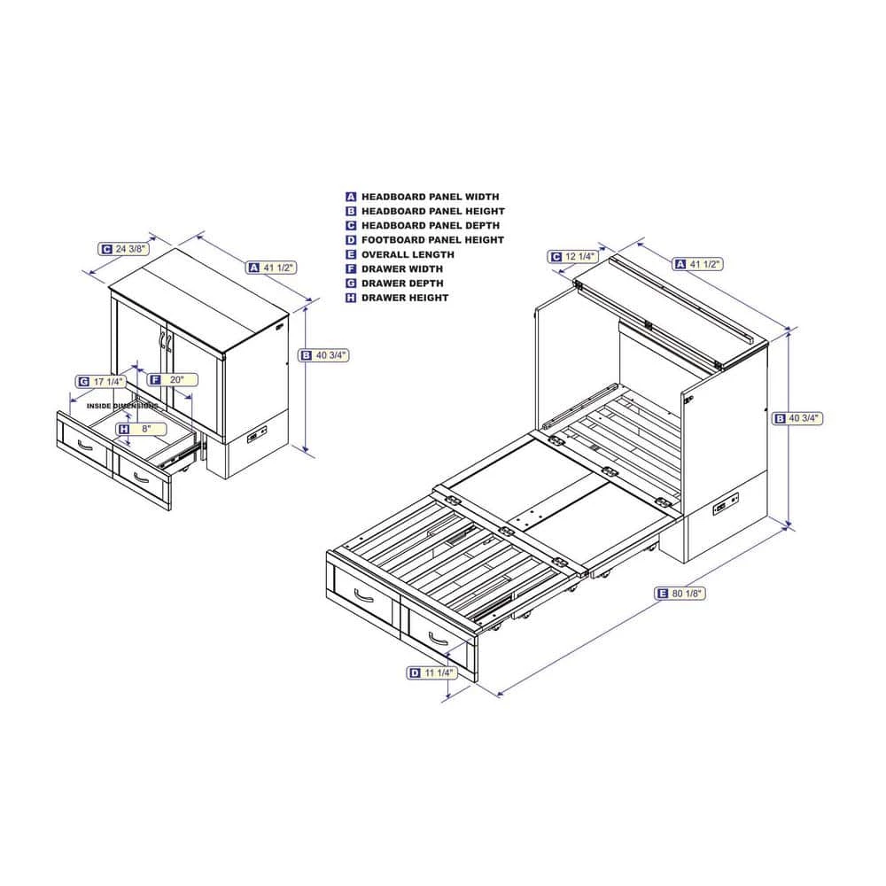 Hamilton Gray Twin XL Murphy Bed Chest with Charging Station by AFI 7 Hamilton Gray Twin XL Murphy Bed Chest with Charging Station by AFI - Image 5