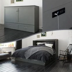 Hamilton Murphy Bed Chest Queen Grey with Charging Station by AFI