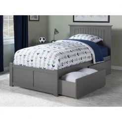 Nantucket Twin XL Platform Bed with Flat Panel Foot Board and 2 Urban Bed Drawers in Grey by AFI