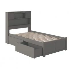 Newport Twin XL Platform Bed with Flat Panel Foot Board and 2-Urban Bed Drawers in Grey by AFI