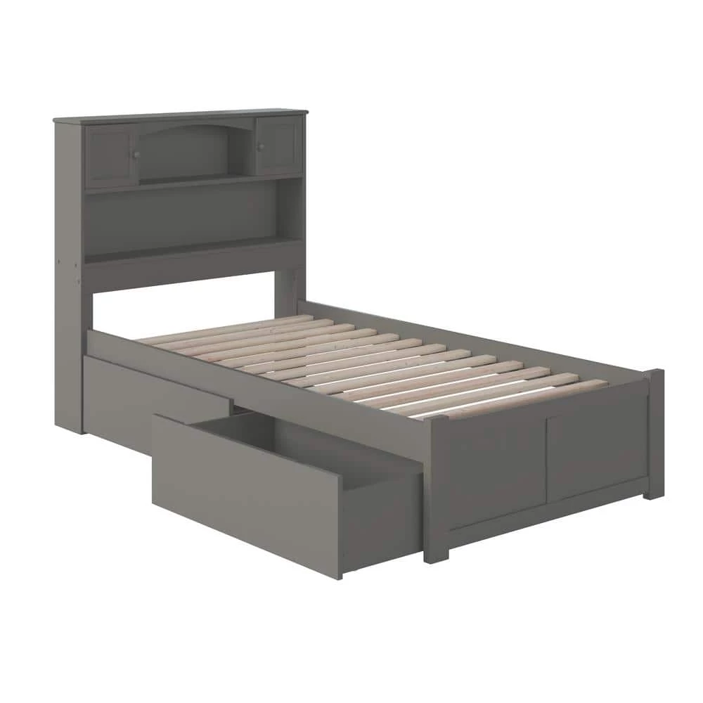 Newport Twin XL Platform Bed with Flat Panel Foot Board and 2-Urban Bed Drawers in Grey by AFI 3 Newport Twin XL Platform Bed with Flat Panel Foot Board and 2-Urban Bed Drawers in Grey by AFI