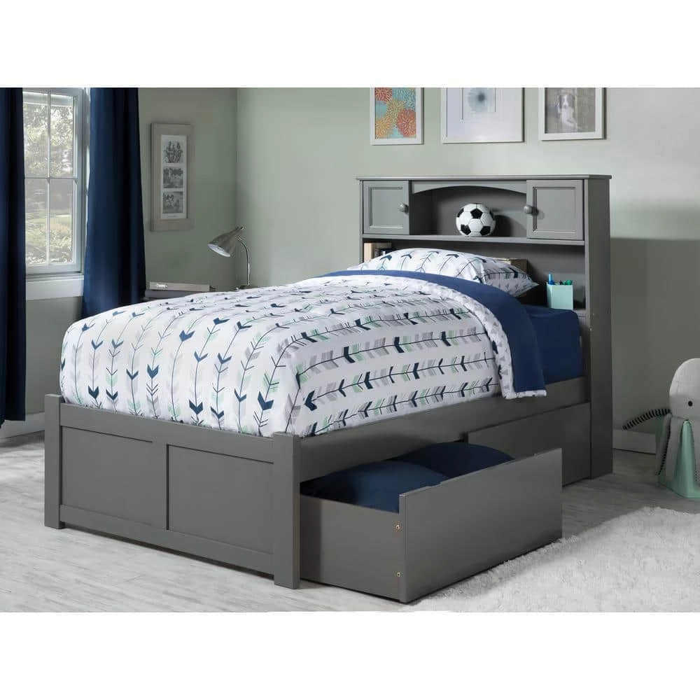 Newport Twin XL Platform Bed with Flat Panel Foot Board and 2-Urban Bed Drawers in Grey by AFI 4 Newport Twin XL Platform Bed with Flat Panel Foot Board and 2-Urban Bed Drawers in Grey by AFI - Image 2