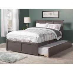 Madison Full Platform Bed with Flat Panel Foot Board and Twin Size Urban Trundle Bed in Grey by AFI -Outlet AFI Store grey afi platform beds ar8632019 31 1000