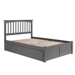 Mission Full Platform Bed with Flat Panel Foot Board and Twin Size Urban Trundle Bed in Grey by AFI
