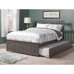 Mission Grey Queen Platform Bed with Matching Footboard and XL Long Trundle by AFI