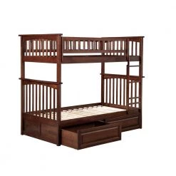 Columbia Bunk Bed Twin over Twin with 2 Raised Panel Bed Drawers in Walnut by AFI -Outlet AFI Store walnut afi bunk beds ab55124 44 1000