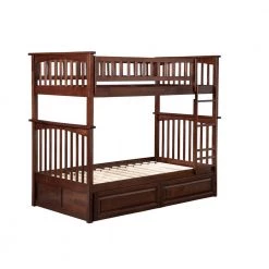 Columbia Bunk Bed Twin over Twin with 2 Raised Panel Bed Drawers in Walnut by AFI