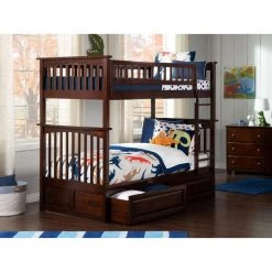 Columbia Bunk Bed Twin over Twin with 2 Raised Panel Bed Drawers in Walnut by AFI -Outlet AFI Store walnut afi bunk beds ab55124 c3 1000