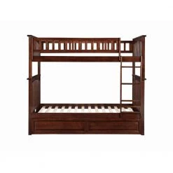 Columbia Bunk Bed Twin over Twin with Twin Raised Panel Trundle Bed in Walnut by AFI