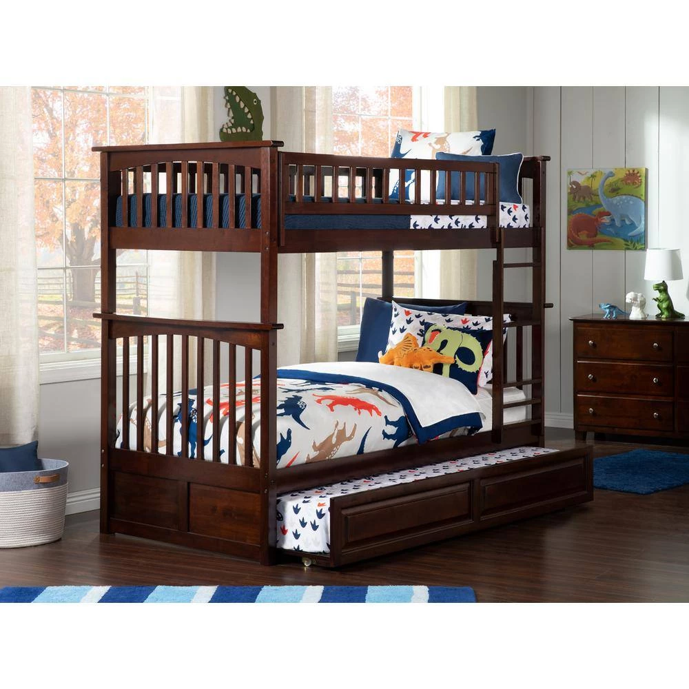 Columbia Bunk Bed Twin over Twin with Twin Raised Panel Trundle Bed in Walnut by AFI 7 Columbia Bunk Bed Twin over Twin with Twin Raised Panel Trundle Bed in Walnut by AFI - Image 5