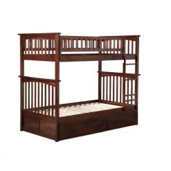 Columbia Bunk Bed Twin over Twin with Twin Size Urban Trundle Bed in Walnut by AFI
