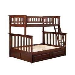 Columbia Bunk Bed Twin over Full with 2 Raised Panel Bed Drawers in Walnut by AFI -Outlet AFI Store walnut afi bunk beds ab55224 1f 1000