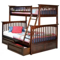 Columbia Bunk Bed Twin over Full with 2 Raised Panel Bed Drawers in Walnut by AFI -Outlet AFI Store walnut afi bunk beds ab55224 4f 1000