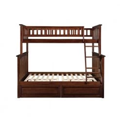 Columbia Bunk Bed Twin over Full with 2 Raised Panel Bed Drawers in Walnut by AFI