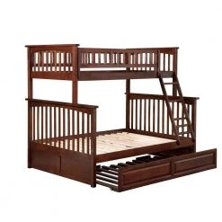 Columbia Bunk Bed Twin over Full with Twin Size Raised Panel Trundle Bed in Walnut by AFI -Outlet AFI Store walnut afi bunk beds ab55234 1f 1000