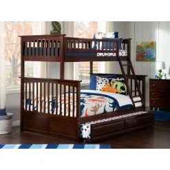 Columbia Bunk Bed Twin over Full with Twin Size Raised Panel Trundle Bed in Walnut by AFI -Outlet AFI Store walnut afi bunk beds ab55234 31 1000