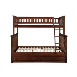 Columbia Bunk Bed Twin over Full with Twin Size Raised Panel Trundle Bed in Walnut by AFI